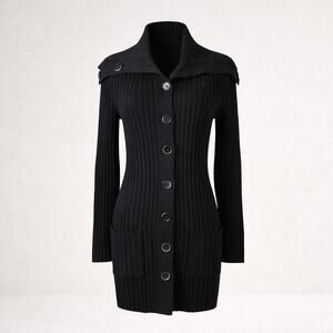 Banana Republic Black Italian Wool Blend Ribbed Cardigan Shawl Collar Small